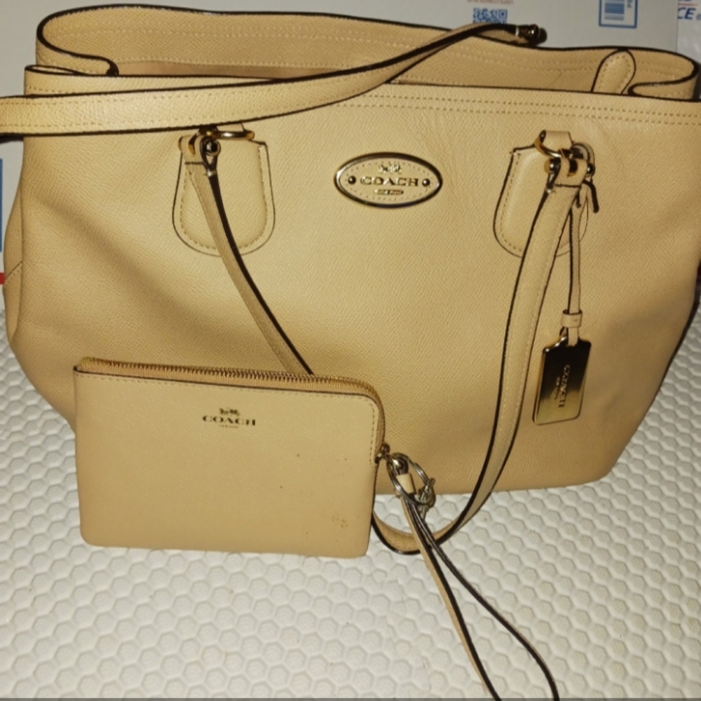 Coach Beige Shoulder Bag and Wristlet Set